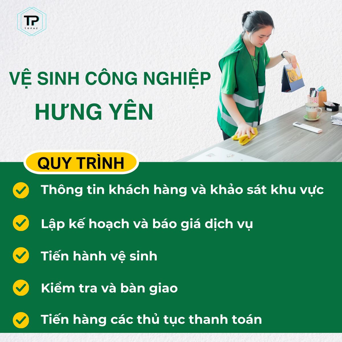 Quy trình nhân viên thực hiện vệ sinh công nghiệp Hưng Yên
